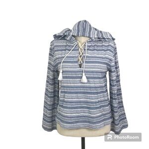Roxy Lightweight Hoodie Women’s Size M Blue Multicolor Stripped Kangaroo Pocket.